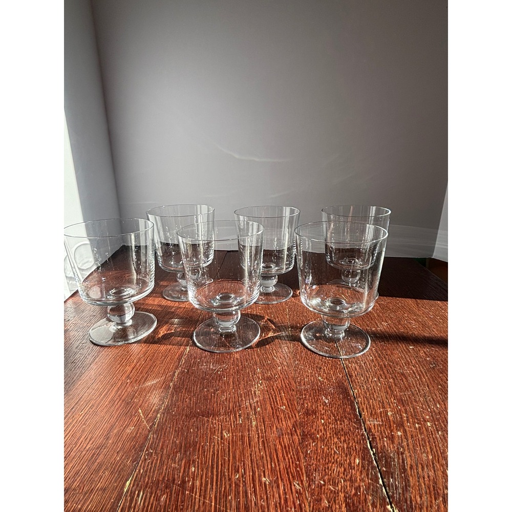Vintage Clear Glass Ball Stem Footed Water Wine Goblets Set of 6 MCM Style